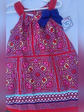 Colorful Red Sleeveless Sundress with Navy Bow - Brand: Bonnie Jean - Size: 5